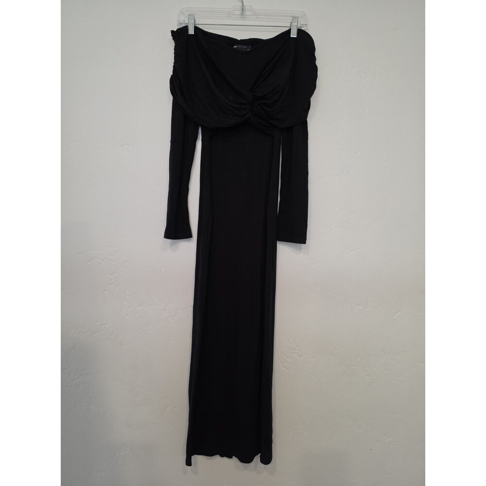 Asos Design Womens Black Curve Off Shoulder Twist Midi Dress Long Sleeves Size 4